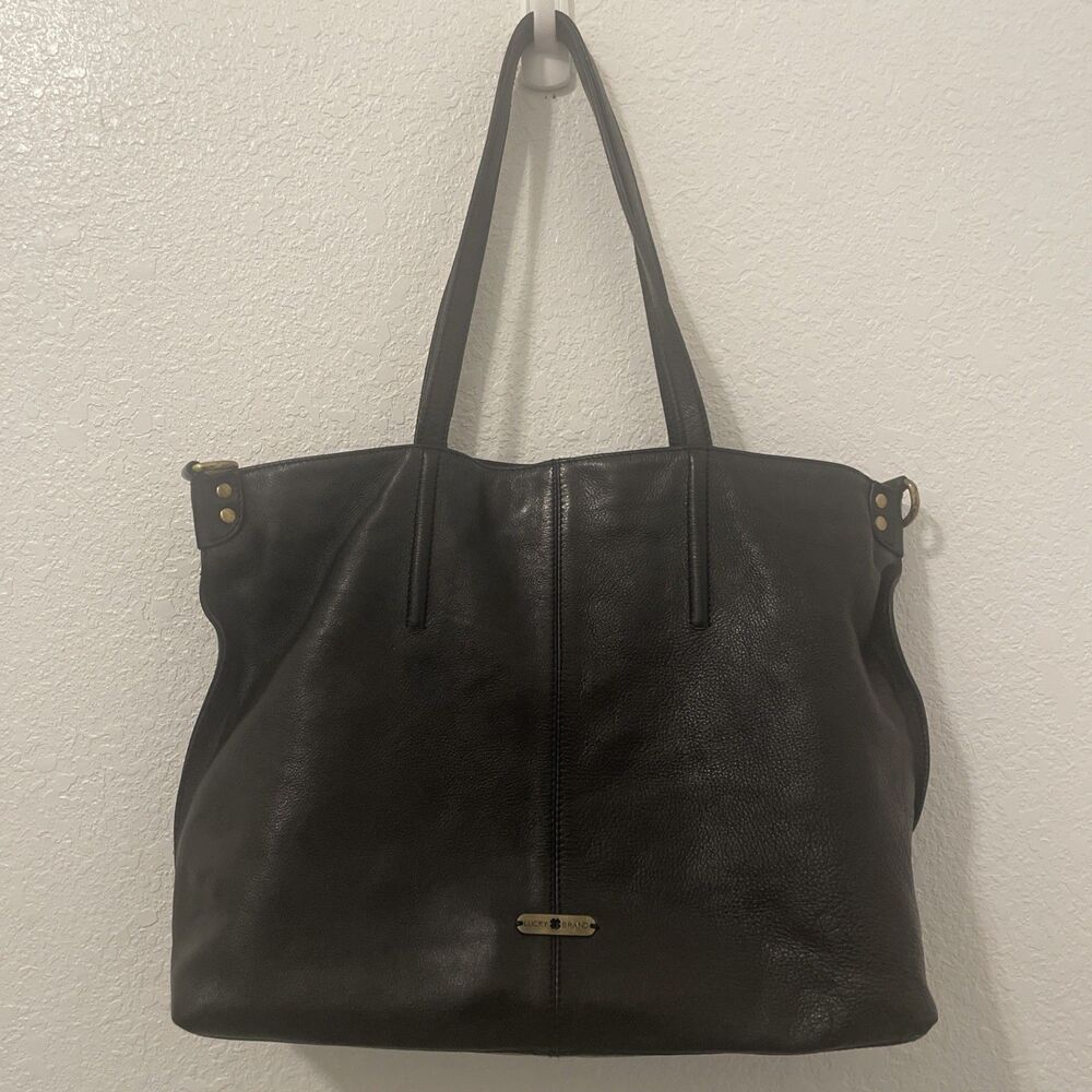 Lucky Brand Tote Black Leather Shoulder Bag Purse Handbag Large